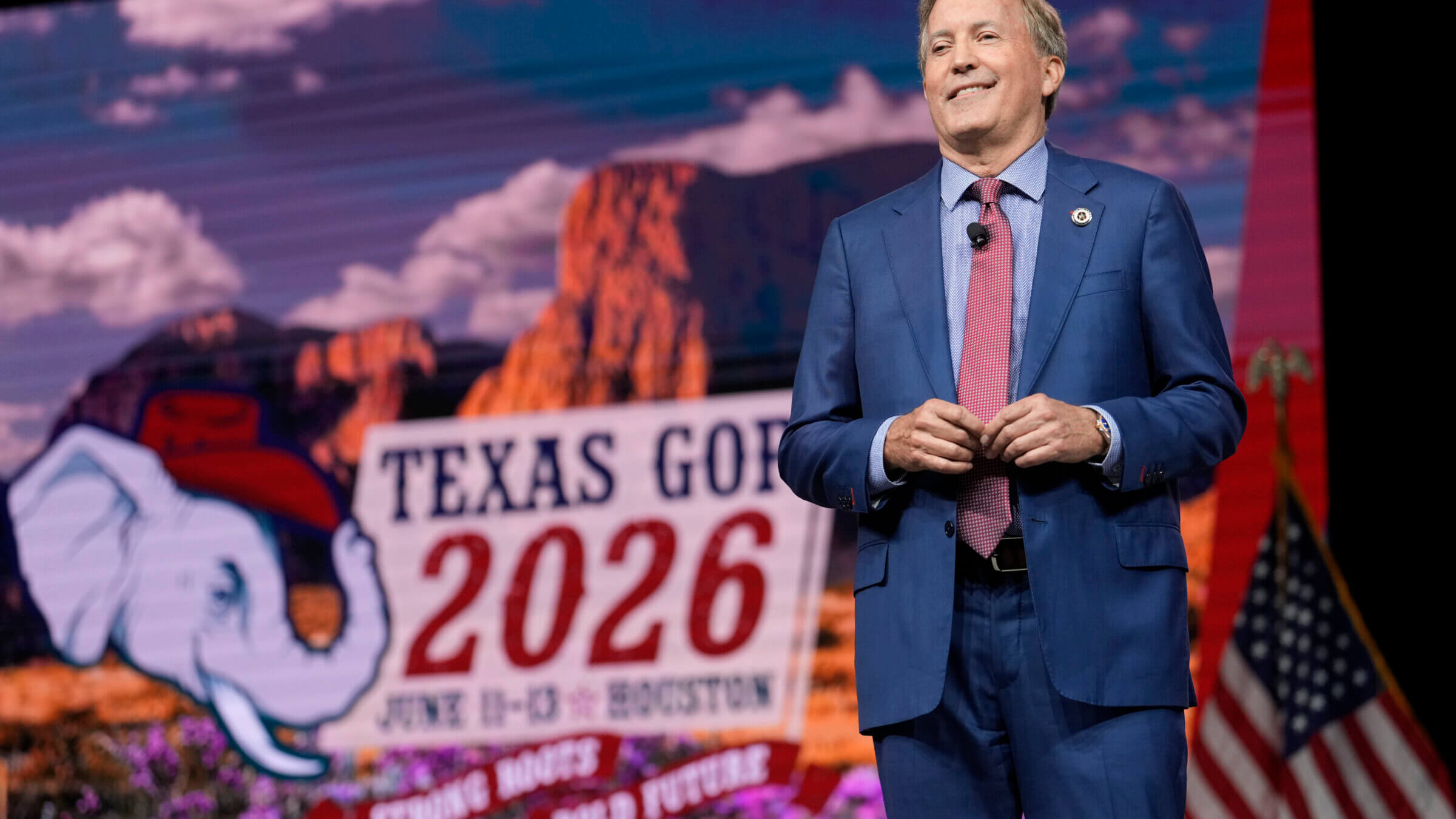 Ken Paxton speaks during the Texas GOP convention in the George R. Brown Convention Center in Houston Friday, June 12, 2026.