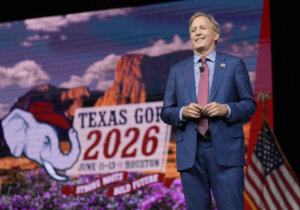 Ken Paxton speaks during the Texas GOP convention in the George R. Brown Convention Center in Houston Friday, June 12, 2026. 