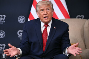 President Donald Trump at the G7 summit in France on June 17, 2026.
