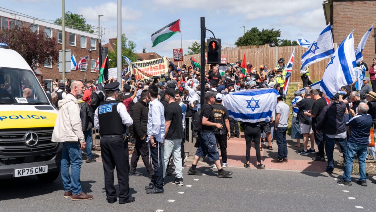 Protesters gathered at Edgware United Synagogue, where a controversial Israeli Real Estate Event was being held, on June 14, 2026.