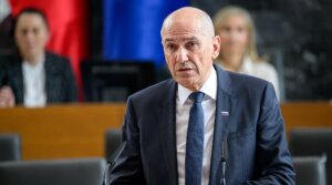 Janez Jansa addresses members of the National Assembly ahead of his investiture vote as Prime minister in Ljubljana on May 22, 2026.