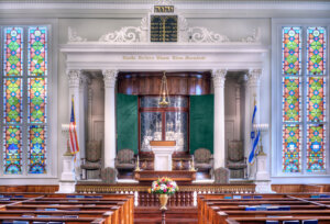 The sanctuary inside Kahal Kadosh Beth Elohim. 