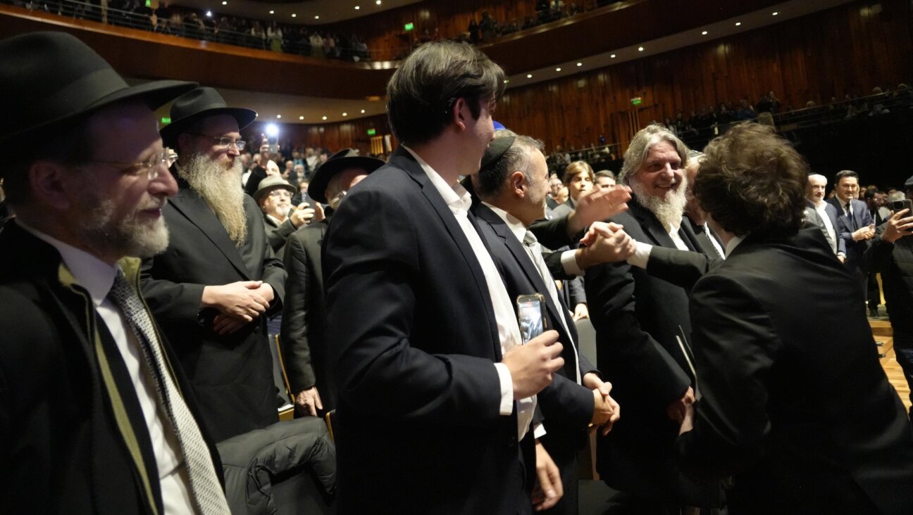 Argentina’s president, Javier Milei, greets attendees at a major Chabad event in Buenos Aires, June 8, 2026. (Nicolas Kremenchusky for Jabad Lubavitch Argentina)
