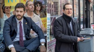 Assembly members Alex Bores (left) and Micah Lasher face off on Tuesday.