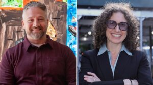 Public Defender Eli Northrup (left) and Rabbi Stephanie Ruskay face off on Tuesday. (Photo by Joseph Strauss and courtesy photo.)