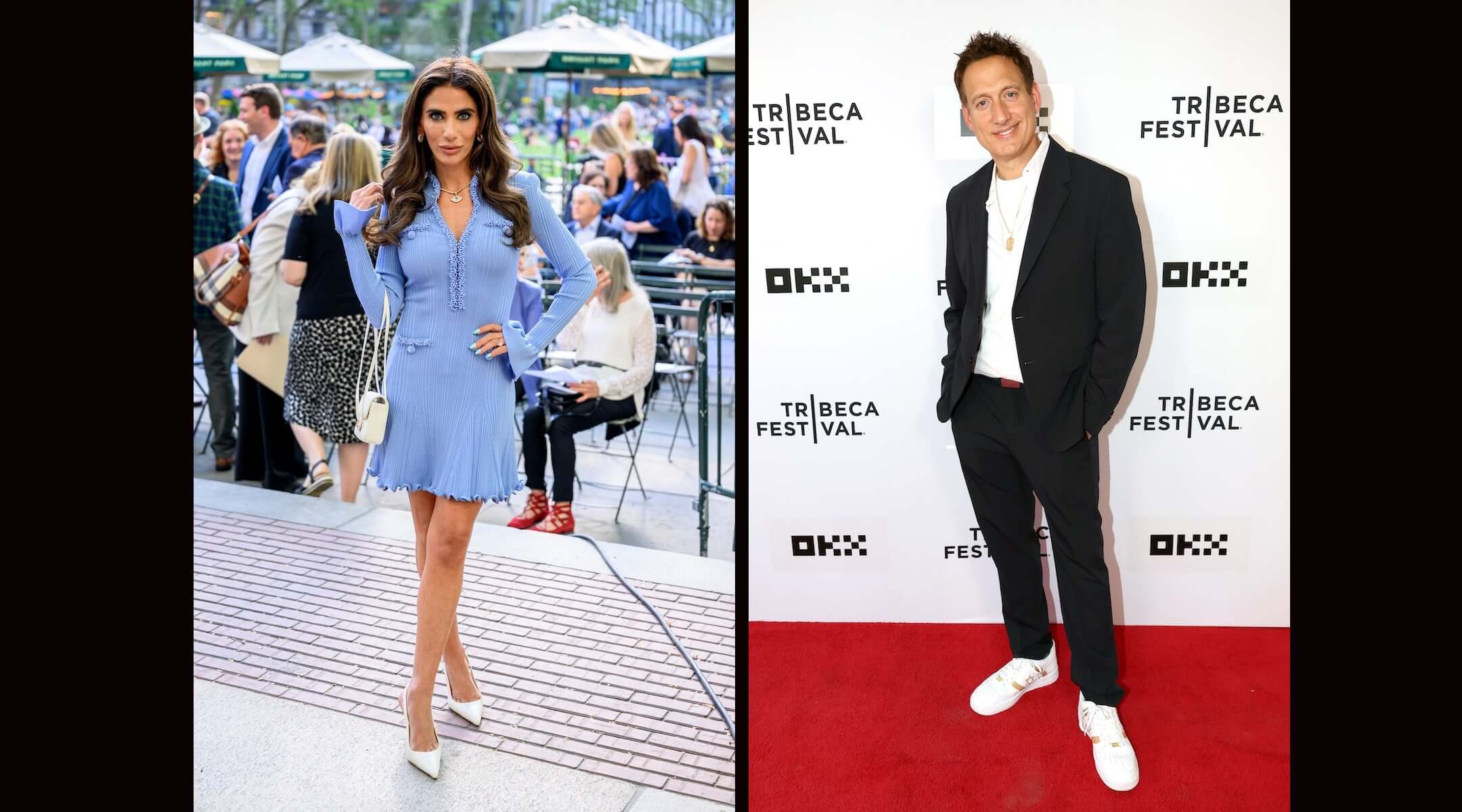 Lizzy Savetsky, left, appears in New York City on May 5, 2026. (Roy Rochlin/Getty Images for Ari Ackerman); Elon Gold appears at the Tribeca Festival, June 4, 2026.