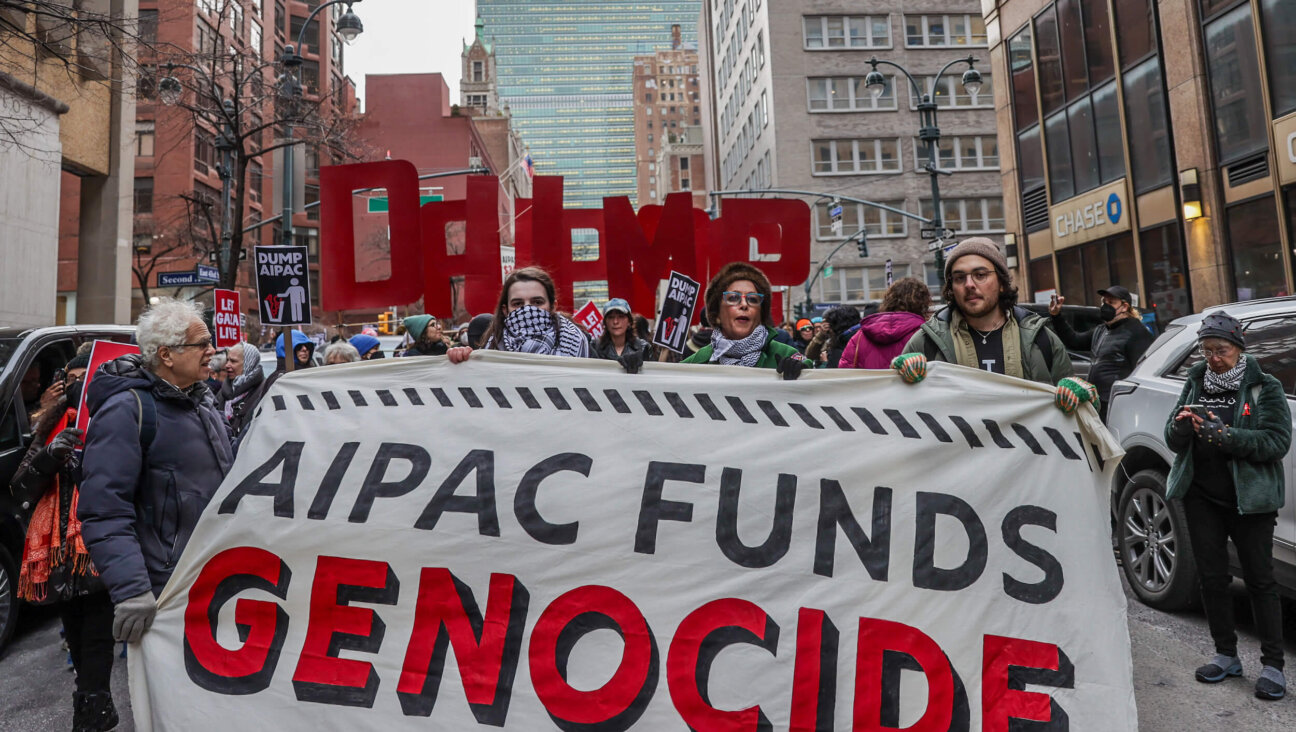 Pro-Palestinian demonstrators rally outside the Manhattan headquarters of Pro-Israel lobbying group American Israel Public Affairs Committee on Feb. 22, 2024.