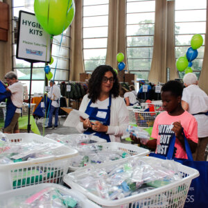Volunteer and shopper at a "Back to School Store" event run by NCJW Essex, in New Jersey.