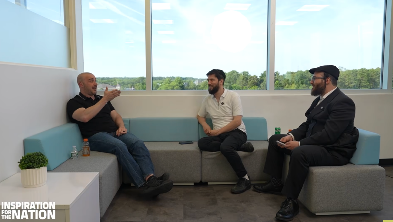 Lucas Gage (L), Yaakov Langer (M) and Jake Turx (R) speak on a June 13 episode of the podcast “Inspiration for the Nation.” (Screenshot)