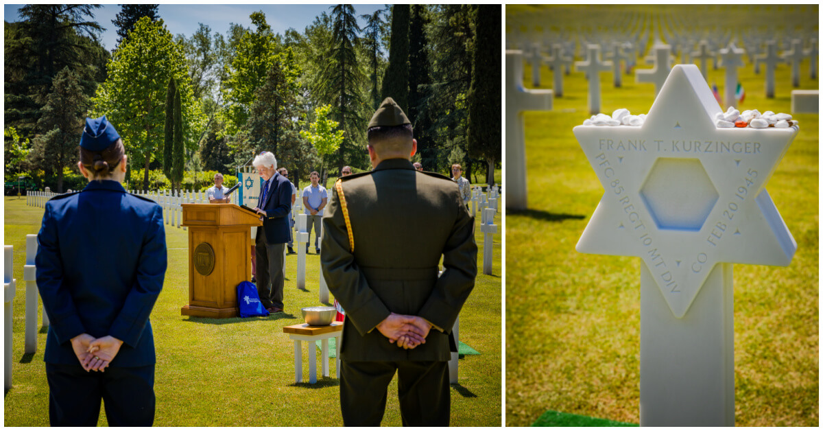 The dedication ceremony of the new headstone for Private First Class Frank T. Kurzinger.