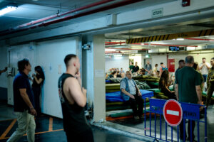 Israelis seek shelter underground in Tel Aviv on June 8, as Iran and Israel once again traded attacks.