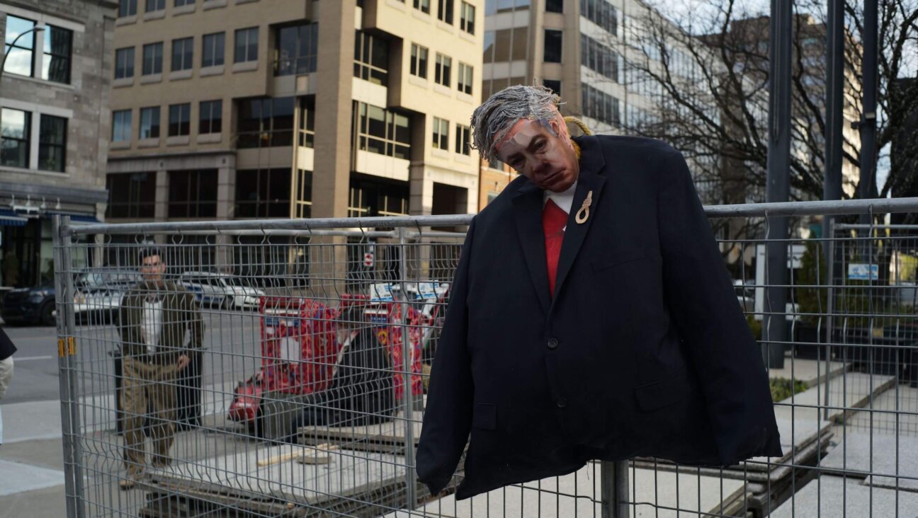 An effigy of Israel's Prime Minister Benjamin Netanyahu was hung on a fence in front of Israel's general consulate building in Montreal, Canada, on May 16.