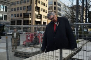 An effigy of Israel's Prime Minister Benjamin Netanyahu was hung on a fence in front of Israel's general consulate building in Montreal, Canada, on May 16.
