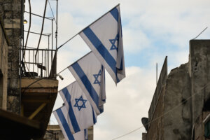 Israeli flags in Jerusalem.