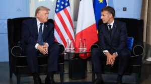 President Donald Trump meets with France’s President Emmanuel Macron in Evian, France, on June 15, 2026. (Ludovic MARIN / POOL / AFP)