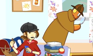 In one episode of YiddishPOP, the main characters Nomi (left) and her robot friend, Moby, try to solve a mystery about a surprise gift.